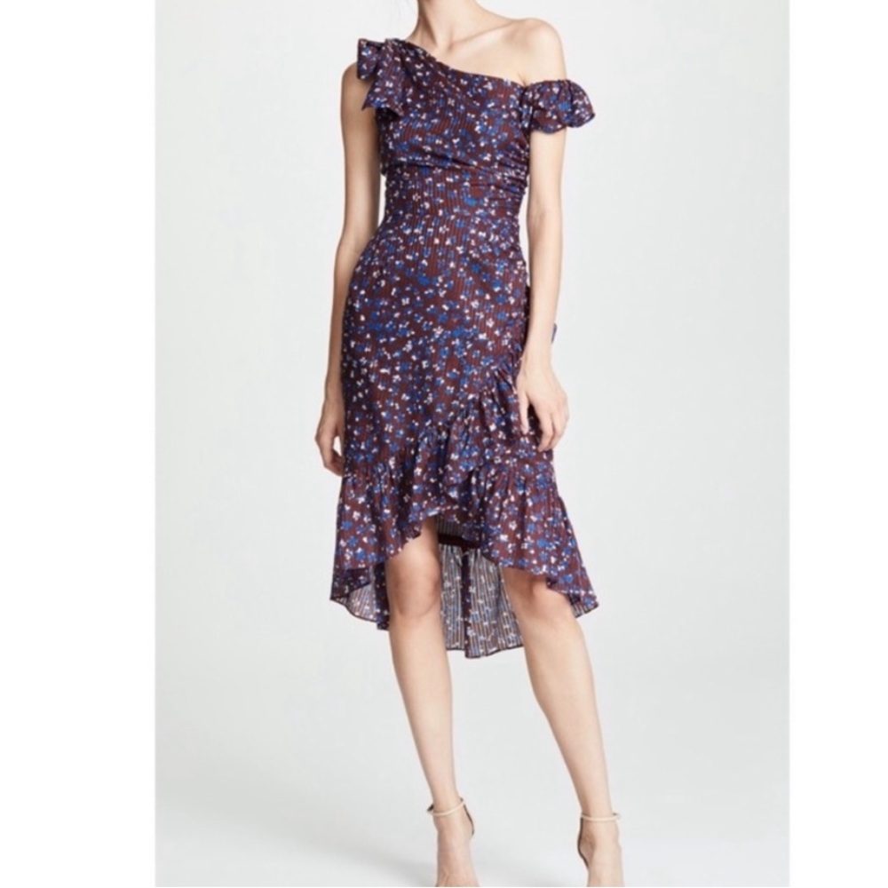 Ulla Johnson Uma Off Shoulder Midi Dress Sz 4 silk red blue